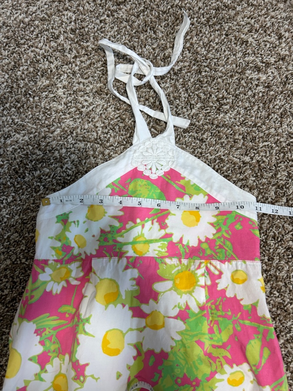 Lilly Pulitzer Vintage Girls Pink and Lime Floral Halter Sundress Girls Size 8 - Picture 6 of 11